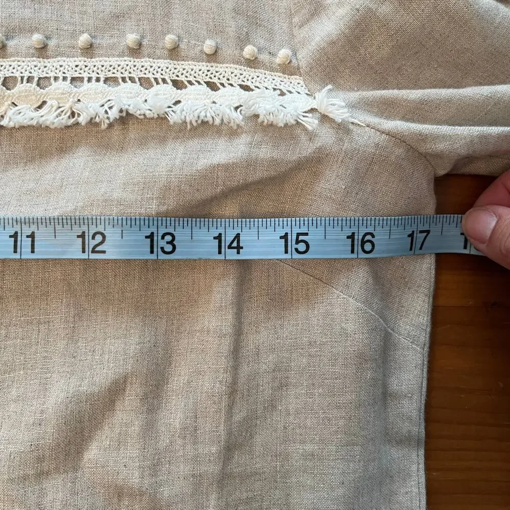 J. Crew Women's Fringe Embroidered Linen Keyhole‎ Crewneck Tan White Top Size 00